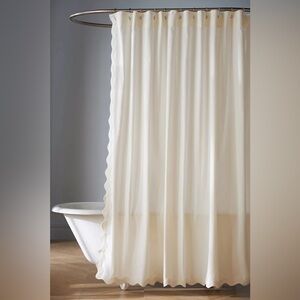Maeve by Anthropologie Embroidered Scalloped Cotton Shower Curtain
